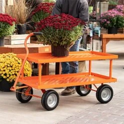 Leonard 2 Foot By 4 Foot Pull Style Nursery Cart With 12 Inch Shelf -Garden Care f2448lwg 4