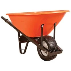 Leonard 8-Cubic-Foot Orange Poly Tray Wheelbarrow With Steel Handles And Flat Free Tires