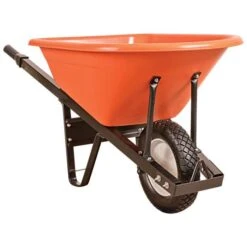 Leonard 6-Cubic-Foot Orange Poly Tray Wheelbarrow With Steel Handles And Diamond Tread Flat Free Tires